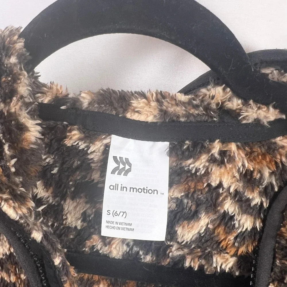 All in Motion Girls Leopard Print Sherpa Zip Up Hoodie Jacket Size S 6/7 New